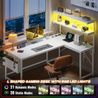 DurayLoly 53"White L Shaped Desk with LED Light & 5 Power Outlet for Gaming - Image 4