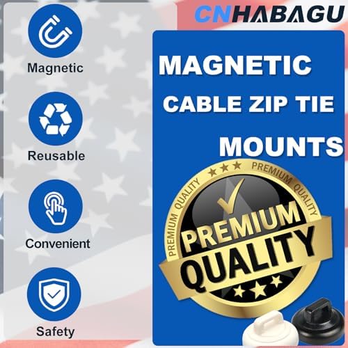 Magnetic Cable Zip Tie Mounts Clips Multipurpose Zip Ties Mount Base Holder Black Wire Cable Holder Mount Wire Clips Management for Home Office Marine Electrical Wiring (Black, 20 Piece) - Image 2