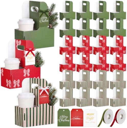 24 Set Christmas Drink Carrier with Handle, Red Green Striped by Unknown