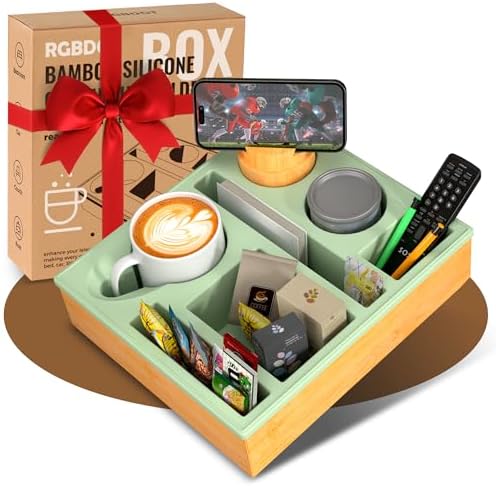 Couch Cup Holder Tray - Couch Organizer Caddy, Silicone Beach Caddy with Cup Holder, Sofa and Bed Drink Holder and Couch Tray Table for Snacks Beverage Remote (Green) by Unknown