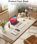 Aothia Faux Leather Desk Mat - Large Mouse Pad, Non-Slip PU Leather Blotter, Waterproof Writing Surface for Office and Home (Off-White, 63" x 17") - Image 3