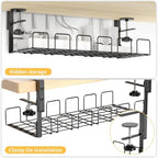 Clamp on Desk Shelf, 19in 3-Tier Desk Shelves Organizer with Under-Desk Hidden Storage Basket, Desktop Supplies Storage Rack for Home Workspace, Study Rooms,Gaming Devices - Image 6