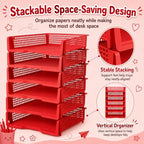 6 Pcs Red Turn in Trays Classroom, Stackable Paper Bins for Classroom, 13x9x2.8 inch Plastic Baskets Desktop Organization System Office (Red) - Image 4