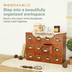 12-Drawer Apothecary Cabinet - Index Card Organizer - Mahogany Wooden Card Catalog - Fits Standard US 3x5in Index Cards - Vintage Desktop Drawer Organizer for Tea, Herbs, and Office Supplies - Image 4