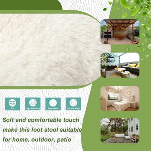 15" Faux Fur Upholstered Folding Foot Rest Stool with Metal Frame Beige - Image 2