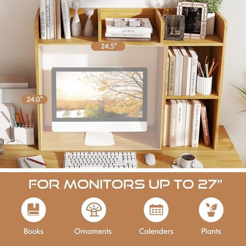 DREAMADE Desktop Bookshelf, 3-Tier Desk Shelf with 5 Racks, Burlywood - Image 5