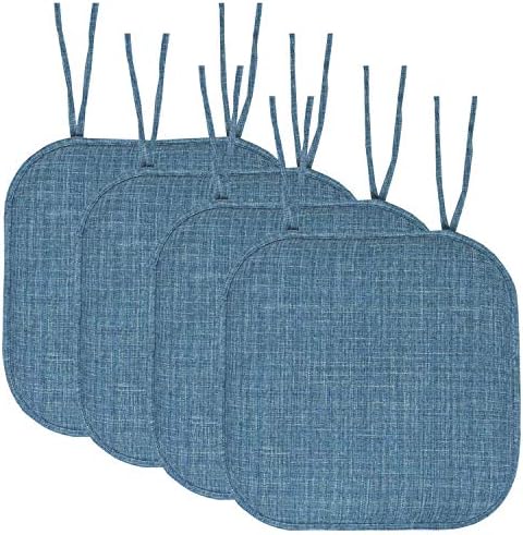 Sweet Home Collection Chair Cushion Memory Foam Pads with Ties Honeycomb Pattern Slip Non Skid Rubber Back Rounded Square 16" x 16" Seat Cover, 4 Pack, Aria Blue by SweetHomeCollection