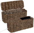 2 Pack Handwoven Cable Management Box with Lid, Decorative Cord Organizer for Power Strips, Chargers, TV Wires, Desk, Home & Office Storage, Plastic Rattan Tube by Kultilanda