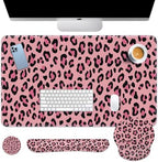Arttown Keyboard Mouse Pad Set, 4 in 1 Desk Mat Set Leopard Pink by Arttown
