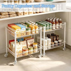 2 Tier Small Utility Cart on Wheels Short Rolling Pantry Cart Thick Metal Wire Basket Stand, Fruit Vegetables Storage Rack for Kitchen, Under Desk Storage for Small Space Bathroom Laundry, White - Image 4