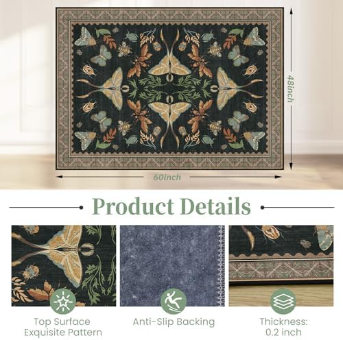 Office Chair Mat for Hardwood Floor & Tile Floor,48"X 60"-Colorful Insects - Image 2