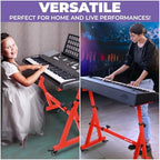 Liquid Stands Keyboard Stand w/ Wheels - Z Style Adjustable & Portable Professional Heavy Duty Digital Piano Stand - Fits 54-88 Key Electric Pianos - Sturdy Rolling Musical Keyboard Stand (Red) - Image 6