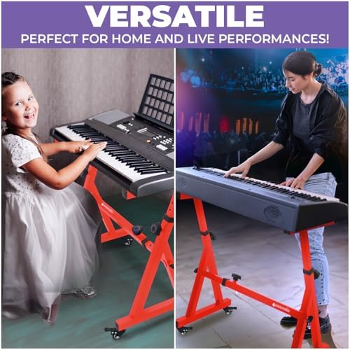 Liquid Stands Keyboard Stand w/ Wheels - Z Style Adjustable & Portable Professional Heavy Duty Digital Piano Stand - Fits 54-88 Key Electric Pianos - Sturdy Rolling Musical Keyboard Stand (Red) - Image 6
