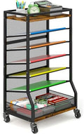ThreeHio 7 Tier Rolling File Cart with Sliding Trays, Wood Metal File Organizer Beside Desk, Free-Standing File Holder, Paper Letter Tray Organizer Mesh Desk Organizer for Home Office School (Patent) by ThreeHio