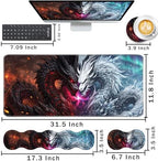 Keyboard Wrist Rest and Mouse Pad with Wrist Support Set Ergonomic Coaster,Memory Foam,Easy Typing Pain Relief,Large XL Desk Mat 31.5"x 11.8",Black and White Dragon - Image 2
