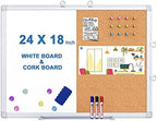 Magnetic White Board and Cork Board Combo 24" x 18" Aluminum Frame by TRIPOLLO