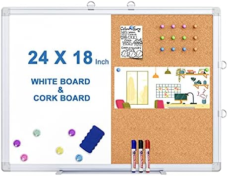 Magnetic White Board and Cork Board Combo 24" x 18" Aluminum Frame by TRIPOLLO