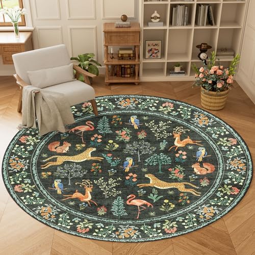 DUKINO 6ft Round Rug for Bedroom, Washable Soft Non Slip Circle Rug, Black by DUKINO