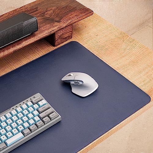 Ruby Lil Waterproof Leather Mouse Pad, Natural Cork & PU Leather Dual Side, Office Desk Writing Mat with Stitched Edge for Office Work/Home/Decor,Navyblue,90x45cm by RubyLil