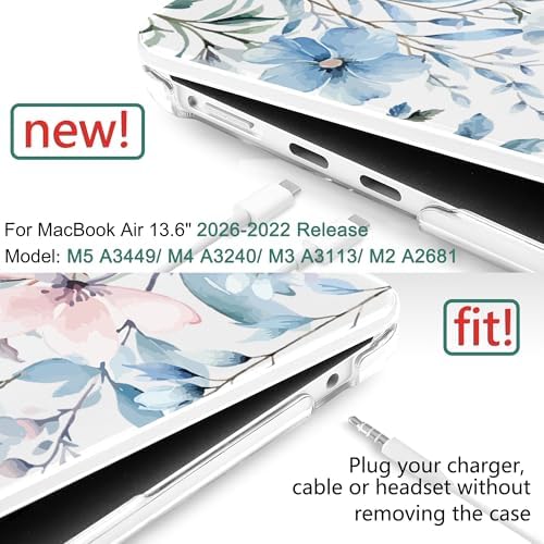 DONGKE for MacBook Air 13 Inch Case M5 2026 M4 2025 M3 M2 2024-2022 A3449 A3240 A3113 A2681, Plastic Hard Shell & Keyboard Cover & Screen Film for MacBook Air 13.6 Inch Case - Blue Flowers - Image 2