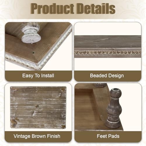 MAONAME Wood Display Risers Distressed, Vintage Brown Wooden Pedestal Stand - Image 3