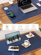 Mouse Pad with 15W Wireless Charging, XXL Large Leather Desk Mat, Blue - Image 6