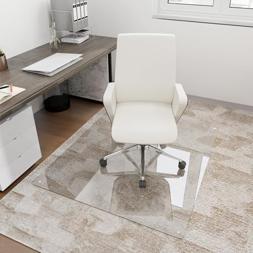 [Tempered Glass] 36" x 55" Glass Office Chair Mat for Carpet by KOONMI