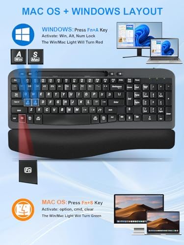 Hayyiesh Ergonomic Wave Keys Wireless Keyboard and Mouse Combo, Full Size with Memory Foam Wrist Rest & Phone Holder, 2.4G Cordless Set with USB-C Adapter for Windows Mac Desktop Laptop (Black) - Image 4