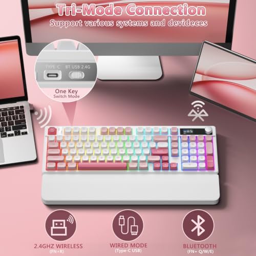 BlueFinger Wireless Gaming Keyboard Pink Creamy Keyboard with Number Pad - Image 3