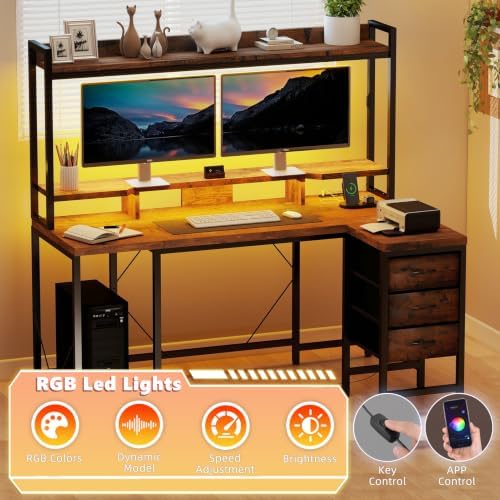 YOSHOOT 54" Computer Desk with Shelves and Drawers, Gaming Desks with Hutch - Image 4