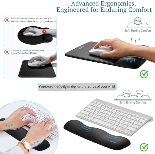 UnivoColors Mini Size Mouse Pad with Wrist Rest & M-Size Keyboard Wrist Rest Set,Premium PU Material,Low-Rebound Cushion,Ergonomic Design,Smooth Mouse Control with Hard Plate,Reduces Fatigue,Navy - Image 5