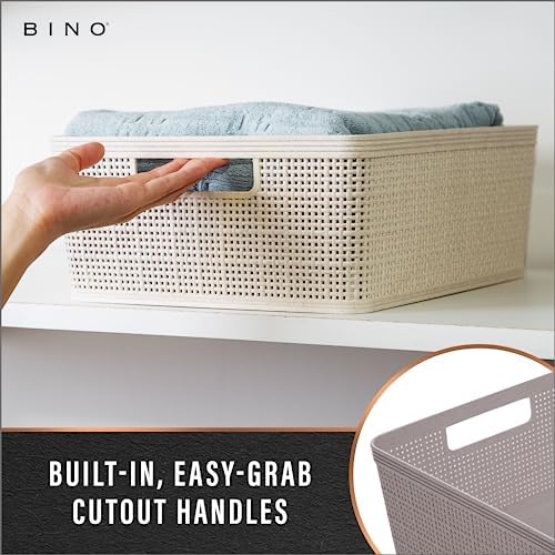 BINO - Woven Plastic Basket, Medium (Natural), 4-Pack, The Jute Collection, Home Organization, Space-Saving Storage, Stylish Design, Jute Basket - Image 4