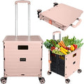 Foldable Utility Cart Portable Collapsible Crate Rolling Carts with Wheels Rolling Tote Basket Teacher Cart with Lid Wear-Resistant 360°Rotate Wheel Noiseless for Shopping Storage Office Use by SELORSS