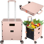 Foldable Utility Cart Portable Collapsible Crate Rolling Carts with Wheels Rolling Tote Basket Teacher Cart with Lid Wear-Resistant 360°Rotate Wheel Noiseless for Shopping Storage Office Use by SELORSS