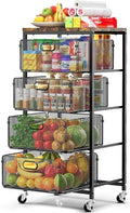 SUNALLY Kitchen Storage Cart with Drawers,Metal Snack Cart Organizer,Black by SUNALLY