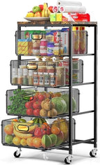 SUNALLY Kitchen Storage Cart with Drawers,Metal Snack Cart Organizer,Black by SUNALLY
