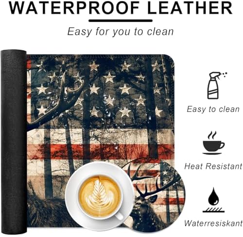 Large Keyboard Mouse Pad Set, Extended Mouse Pad+Keyboard Wrist Rest Support, Memory Foam Ergonomic Easy Typing, 4Pcs (31.5×11.8 in) Desk Pad Set for Office Home,American Flag Deer - Image 2