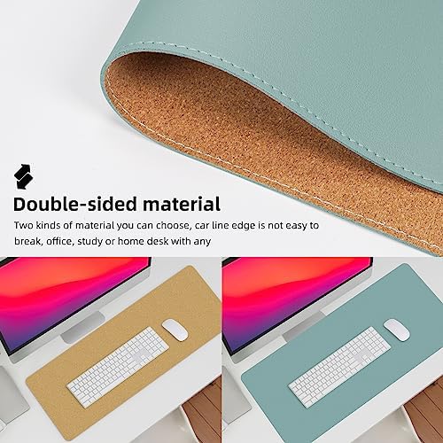 AFIING Cork Desk Mat 47" x 23.6", Dual-Sided Natural Cork & PU Leather Desk Pad, Non-Slip Waterproof Large Mouse Pad for Office, Home & Gaming (Light Blue) - Image 2