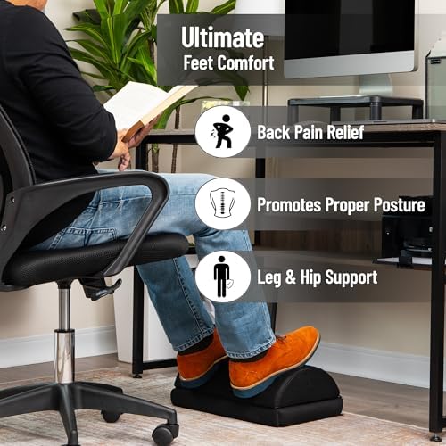 Mind Reader Air-Cloud Memory Foam Under Desk Footrest, Ergonomic Support for Back, Hip, Legs, Knees & Feet, Adjustable Height, Memory Foam, Black - Image 2