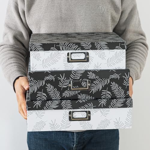 SLPR - Black and White Decorative Storage Boxes with Lids, Set of 3 - Image 3