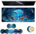 Keyboard Mouse Pad Set, Extended Gaming Mouse Pad+Ergonomics Keyboard Wrist Rest Support, Memory Foam, Easy Typing Pain Relief, 4Pcs XL Ultra Thick Desk Mat,Underwater World Dolphins by Vobber