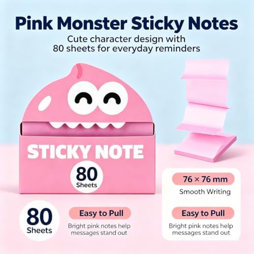 Cute Fruit Monster Pop-Up Sticky Notes Dispenser, 80 Sheets Pull-Out Cartoon Box, 6 Styles Transparent Translucent Memo Pad Holder, Creative Stationery Cute Monster Gift Set Available ，12Box - Image 7