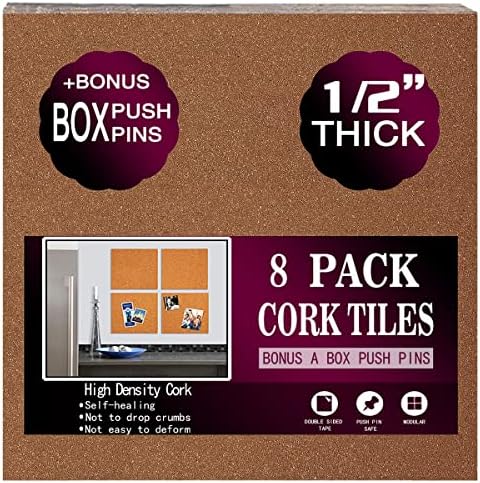 Cork Board Tiles 12"x12" - 1/2" Thick - 8 Pack Cork Tiles - Bulletin Board - Mini Wall (8pack) (8pack 30.5 * 30.5 * 1.2) by Femst