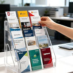 YEXEXINM 2 Pack 5 Tier Brochure Holder 12x13 Inch Acrylic Literature Display Stand Holds 3 Brochures in One Row Clear Pamphlet Holder Display Stand for Flyers Booklets Table Signs Office Store Home - Image 6