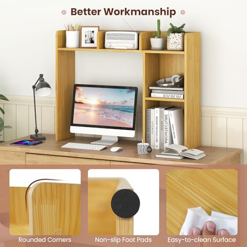 DREAMADE Desktop Bookshelf, 3-Tier Desk Shelf with 5 Racks, Burlywood - Image 7