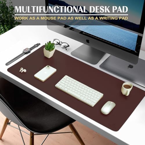 K KNODEL Extra Large Desk Mat, Leather Mouse Pad (35.4"x17", Dark Brown) - Image 2