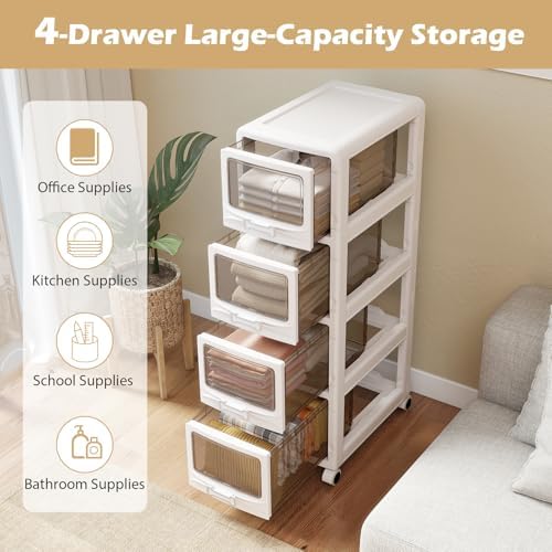 Giantex 4-Tier Rolling Storage Cart, Utility Cart with 4 Drawers & Lockable Wheels for School Art Craft Supplies, Plastic Organizer and Storage for Kitchen, Bedroom and Home Office - Image 5