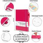 feela 12 Pack Notebooks Journals Bulk, Hardcover Notebook Classic Ruled Lined Journals with Pen Holder for Women Girls School Business Supplies, with 12 Black Pens, 120 GSM, 5.1”x8.3”, A5, Berry - Image 2