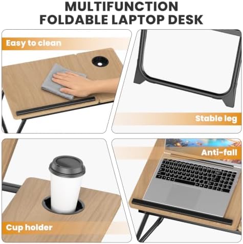Laptop Bed Desk, 5-Angle Adjustable Bed Laptop Table with Cup Holder - Image 5