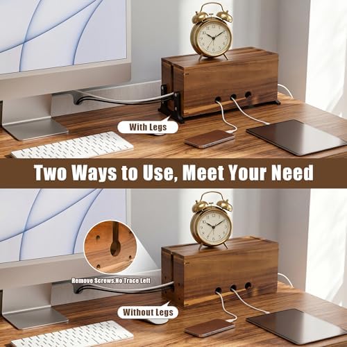 Extra Large Acacia Wood Cable Management Box, Pet Child Safe Cord Hider - Image 4